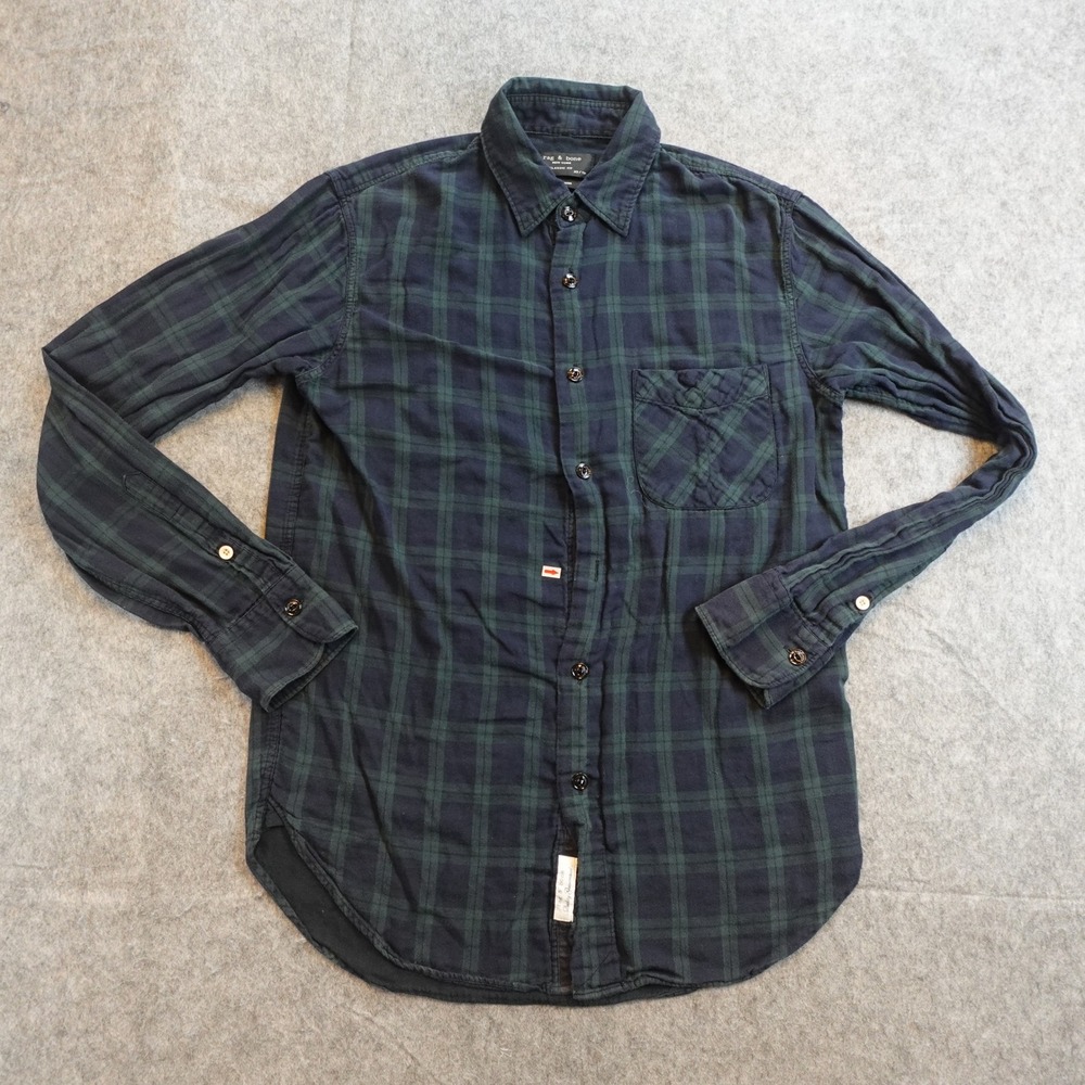 Rag‎ & Bone Top Women Extra Small Green Plaid Cotton Flannel Classic Fit Button